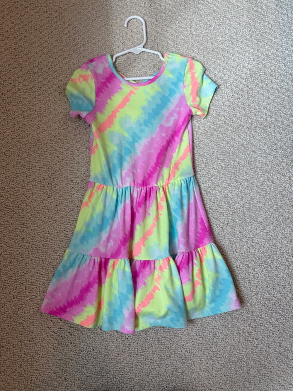 Pixielane Girls' Tiered Tie-Dye Knit Dress - Pink, Blue & Yellow